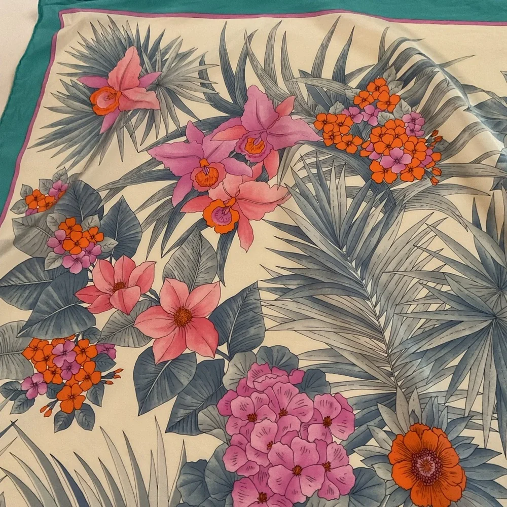 Christian Dior Vintage Silk Turquoise Floral Scarf